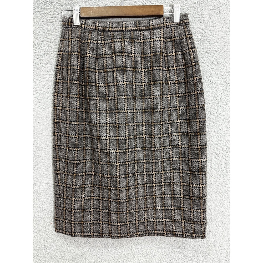 Pendleton Wool Pencil Skirt Petite 10p‎ Grey Plaid Office Chic Preppy Academia